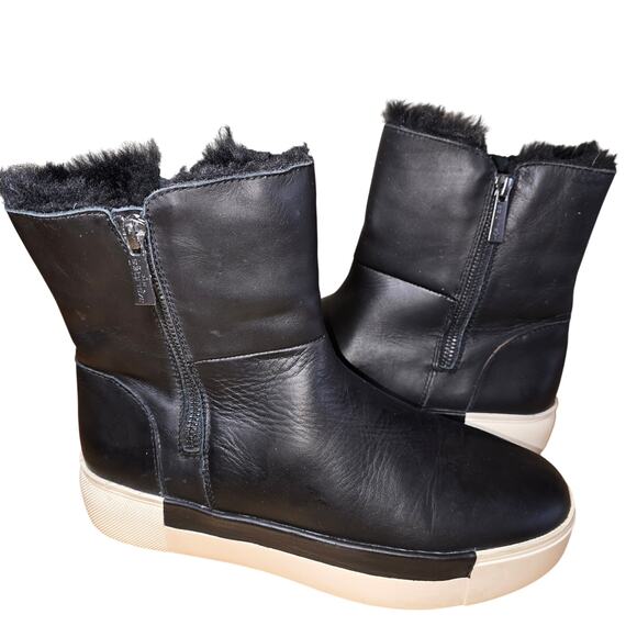 J/Slides NYC Leather Black Boots Platform Faux Fur Double Zip Waterproof 8.5 - Picture 6 of 8